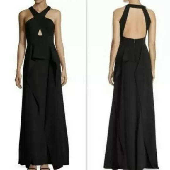 BCBG MAXAZRIA Black Bryleigh Halter Cutout Gown / Long Dress Size 10 - Picture 2 of 14